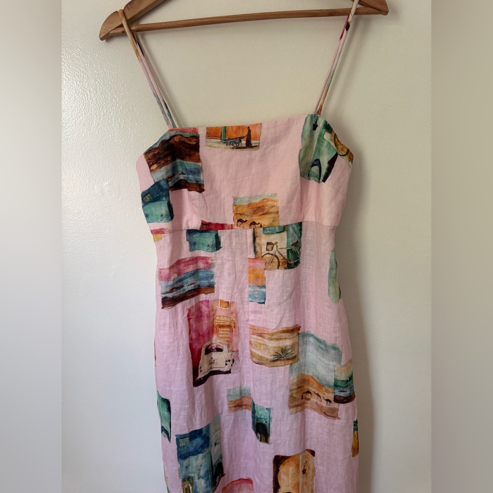 Pink Printed Maxi Dress with Spaghetti Straps - Picture 3 of 7